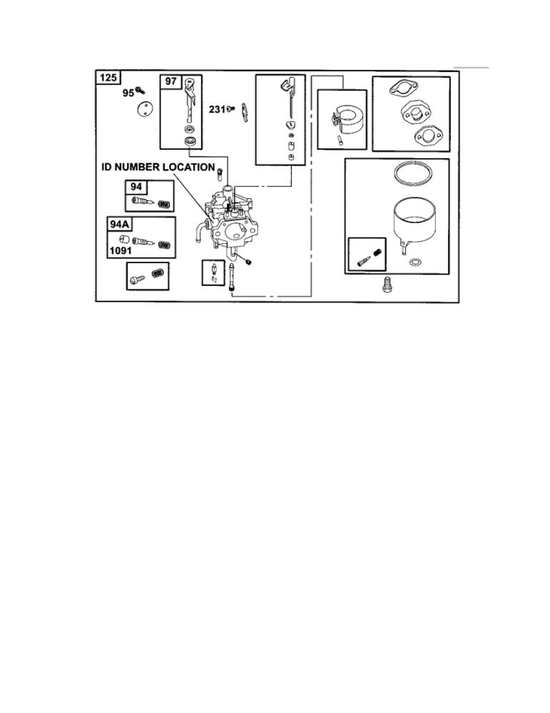 Carburetor 1 Diagram and Parts List for 185400-185499 0412-0599 Briggs and Stratton Engine